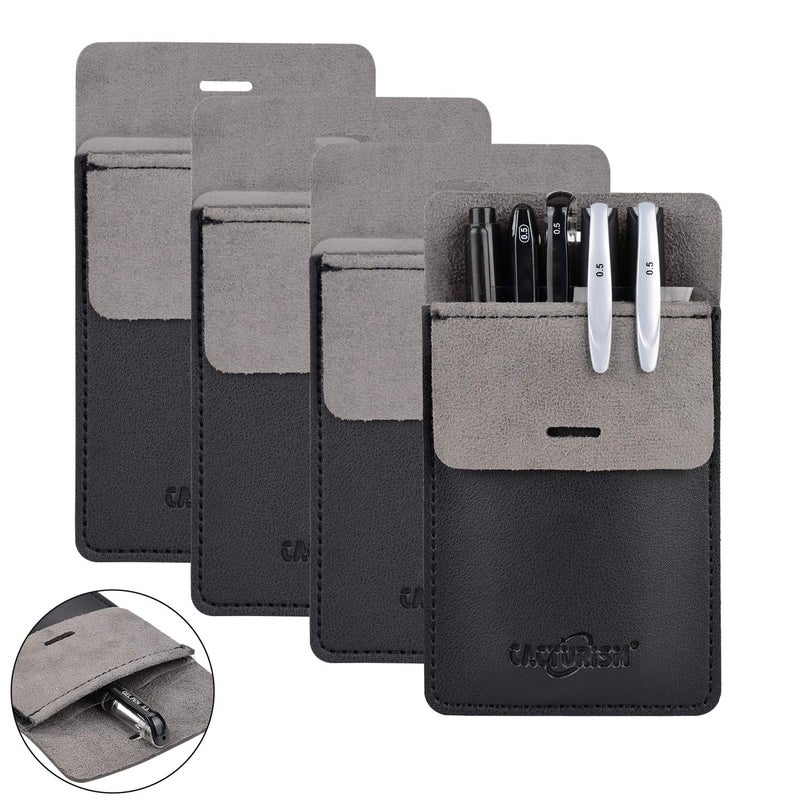 Cacturism Pocket Protector, 4 Pack Premium PU Leather Men Women Pen Holder Pouch Pocket Organizer For Shirts, Lab Coats, Pants; Multi-Purpose-Holds Pens, Pointers, Pencils, Ruler, Tools (Black 4 Pcs) - Image 1